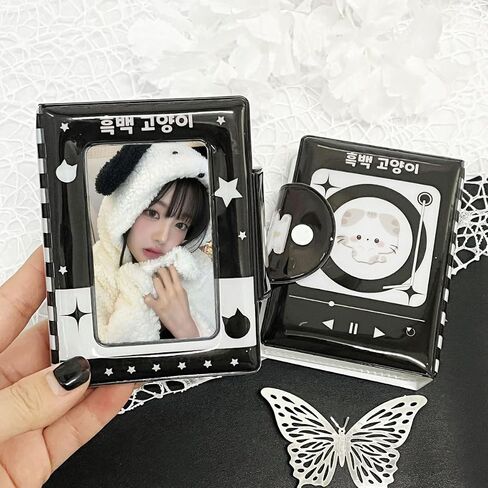 Photocard Mini Album,Cute Black Themed Kitten 3~3.5 In K-POP Photo Card Book Hollow Cover with Button Polaroid Photo Star Photo Card Holder (Music Cat) in Saudi Arabia