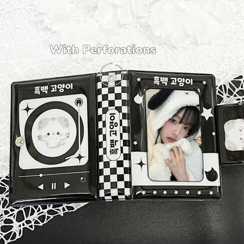 Photocard Mini Album,Cute Black Themed Kitten 3~3.5 In K-POP Photo Card Book Hollow Cover with Button Polaroid Photo Star Photo Card Holder (Music Cat) in Saudi Arabia