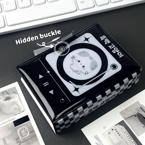 Photocard Mini Album,Cute Black Themed Kitten 3~3.5 In K-POP Photo Card Book Hollow Cover with Button Polaroid Photo Star Photo Card Holder (Music Cat) in Saudi Arabia