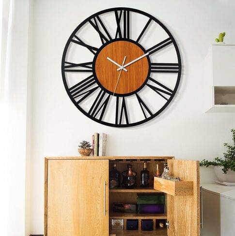 LEIKE 30" Oversized Large Wall Clocks,Silent,Non Ticking,Battery Operated Modern Round Big Wood Decorative Metal Wall Clock for Living Room, Bedroom,Kitchen,Farmhouse,Office Decor - Black,30 Inch in Saudi Arabia