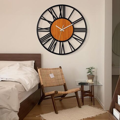 LEIKE 30" Oversized Large Wall Clocks,Silent,Non Ticking,Battery Operated Modern Round Big Wood Decorative Metal Wall Clock for Living Room, Bedroom,Kitchen,Farmhouse,Office Decor - Black,30 Inch in Saudi Arabia