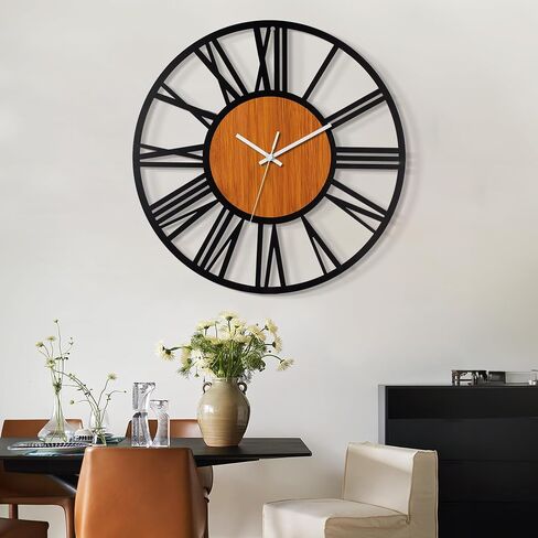 LEIKE 30" Oversized Large Wall Clocks,Silent,Non Ticking,Battery Operated Modern Round Big Wood Decorative Metal Wall Clock for Living Room, Bedroom,Kitchen,Farmhouse,Office Decor - Black,30 Inch in Saudi Arabia