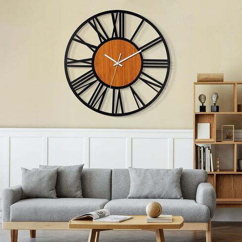 LEIKE 30" Oversized Large Wall Clocks,Silent,Non Ticking,Battery Operated Modern Round Big Wood Decorative Metal Wall Clock for Living Room, Bedroom,Kitchen,Farmhouse,Office Decor - Black,30 Inch in Saudi Arabia