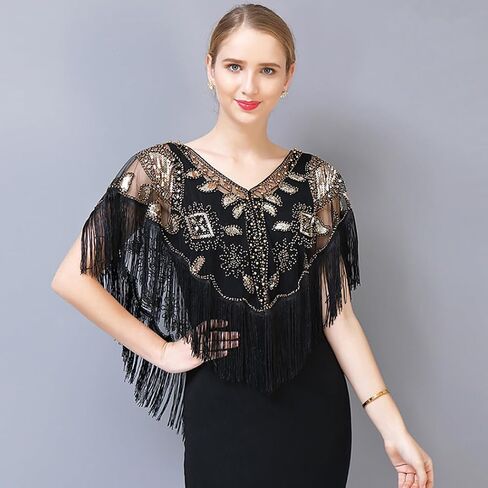 1920s Women’s Shawl Wraps Sequin,Roaring 20s Accessories Women Feather Headpiece Necklace Earrings Long Gloves in Saudi Arabia