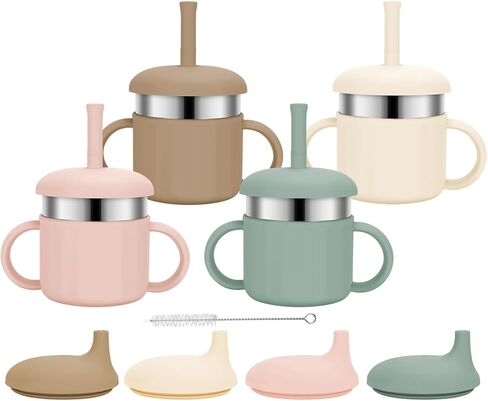 Silicone Baby Straw Cup, 9.56 OZ Baby Sippy Cup with Straw and Handle, Silicone Training Cup & Straw for Toddlers, Unbreakable Silicone Straw Cup for Babies 6-12 Months and Toddlers 1-3 Years in Kuwait