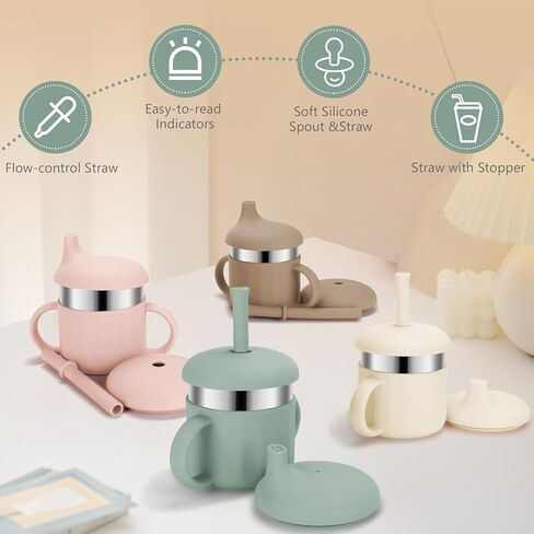 Silicone Baby Straw Cup, 9.56 OZ Baby Sippy Cup with Straw and Handle, Silicone Training Cup & Straw for Toddlers, Unbreakable Silicone Straw Cup for Babies 6-12 Months and Toddlers 1-3 Years in Kuwait