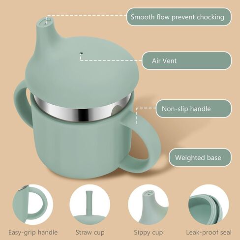 Silicone Baby Straw Cup, 9.56 OZ Baby Sippy Cup with Straw and Handle, Silicone Training Cup & Straw for Toddlers, Unbreakable Silicone Straw Cup for Babies 6-12 Months and Toddlers 1-3 Years in Kuwait