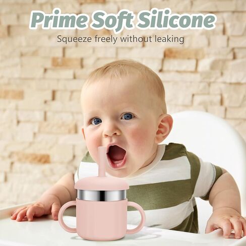 Silicone Baby Straw Cup, 9.56 OZ Baby Sippy Cup with Straw and Handle, Silicone Training Cup & Straw for Toddlers, Unbreakable Silicone Straw Cup for Babies 6-12 Months and Toddlers 1-3 Years in Kuwait