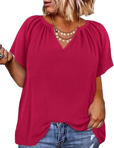 RITERA Plus Size Blouse for Women V Neck Short Sleeve Tops Pullover Business Shirts Oversize Tunic 12W-28W Xl-5Xl in Kuwait