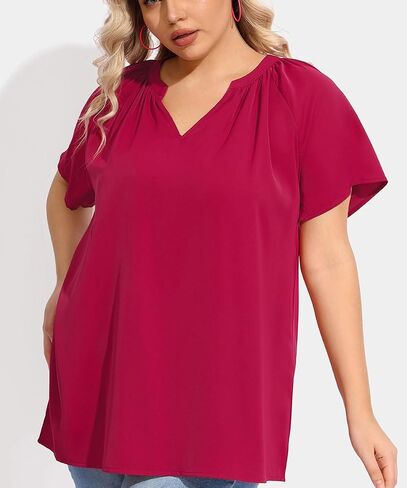 RITERA Plus Size Blouse for Women V Neck Short Sleeve Tops Pullover Business Shirts Oversize Tunic 12W-28W Xl-5Xl in Kuwait