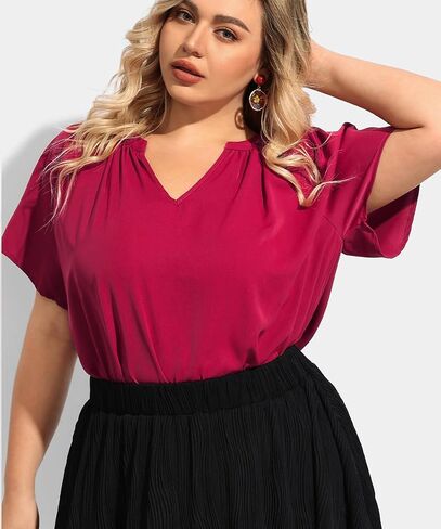 RITERA Plus Size Blouse for Women V Neck Short Sleeve Tops Pullover Business Shirts Oversize Tunic 12W-28W Xl-5Xl in Kuwait