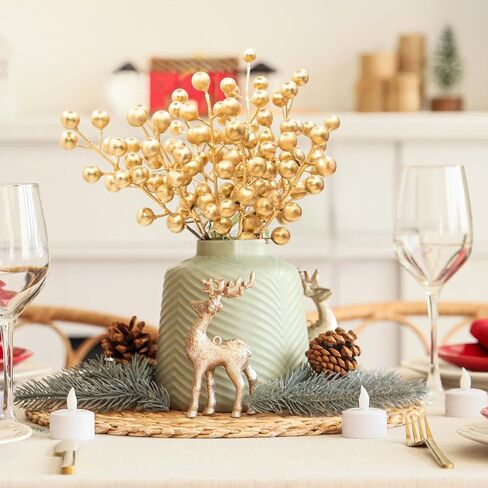 26 pcs Artificial Berry Stems for Christmas Tree Decoration, 6.5 Inch Red Berry Picks for Christmas Decor DIY Crafts Flower Wreath Home Decor(Red+Gold) in Saudi Arabia