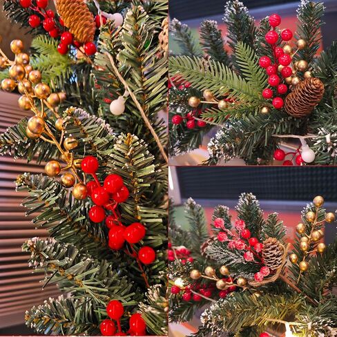 26 pcs Artificial Berry Stems for Christmas Tree Decoration, 6.5 Inch Red Berry Picks for Christmas Decor DIY Crafts Flower Wreath Home Decor(Red+Gold) in Saudi Arabia