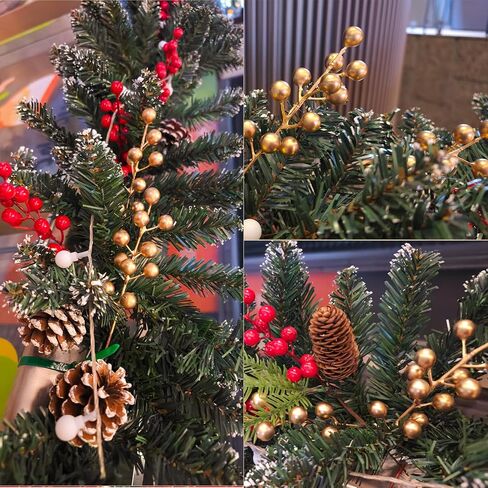 26 pcs Artificial Berry Stems for Christmas Tree Decoration, 6.5 Inch Red Berry Picks for Christmas Decor DIY Crafts Flower Wreath Home Decor(Red+Gold) in Saudi Arabia