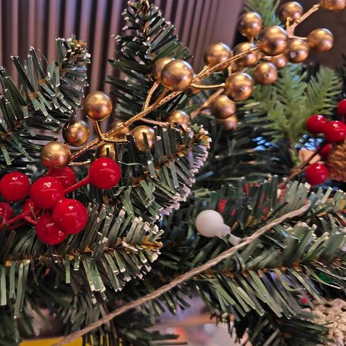 26 pcs Artificial Berry Stems for Christmas Tree Decoration, 6.5 Inch Red Berry Picks for Christmas Decor DIY Crafts Flower Wreath Home Decor(Red+Gold) in Saudi Arabia
