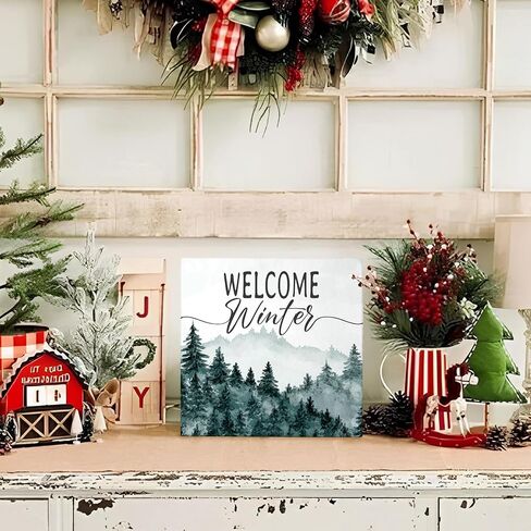 Mtrgdn Merry Christmas Sign,Winter Sign,Winter Welcome Decor,Christmas Decorations,Christmas Tree Sign Wood Plaque,Merry Christmas Sign for Table,Christmas Signs for Home Decor in Kuwait