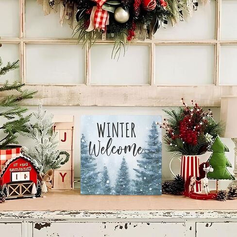 Mtrgdn Merry Christmas Sign,Winter Sign,Winter Welcome Decor,Christmas Decorations,Christmas Tree Sign Wood Plaque,Merry Christmas Sign for Table,Christmas Signs for Home Decor in Kuwait
