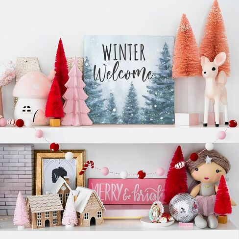 Mtrgdn Merry Christmas Sign,Winter Sign,Winter Welcome Decor,Christmas Decorations,Christmas Tree Sign Wood Plaque,Merry Christmas Sign for Table,Christmas Signs for Home Decor in Kuwait