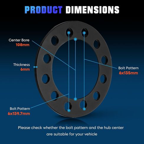 6mm 6x5.5 6x135 108mm Wheel Spacers Adapter for Silverado 1500/Sierra 1500/Escalade 99-22, Suburban 1500 00-22, Expedition/Navigator 03-22, F150 04-22, 4-Runner 96-22, Tacoma 01-22, Tahoe 95-22 in Saudi Arabia