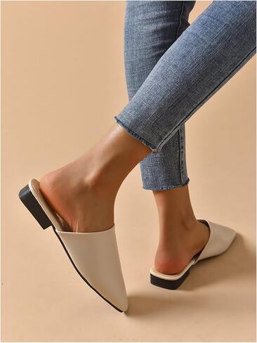 Verdusa Women's PU Leather Square Toe Flat Mules Slip On Slides Mule Shoes in Saudi Arabia