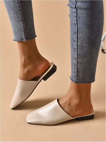 Verdusa Women's PU Leather Square Toe Flat Mules Slip On Slides Mule Shoes in Saudi Arabia