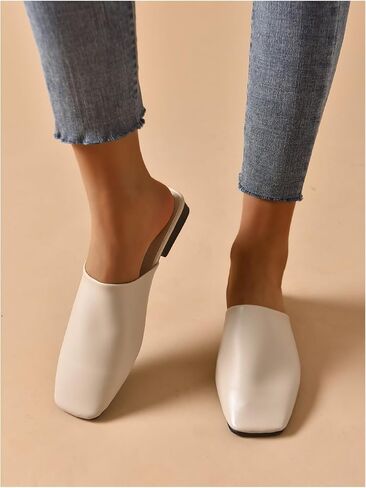 Verdusa Women's PU Leather Square Toe Flat Mules Slip On Slides Mule Shoes in Saudi Arabia