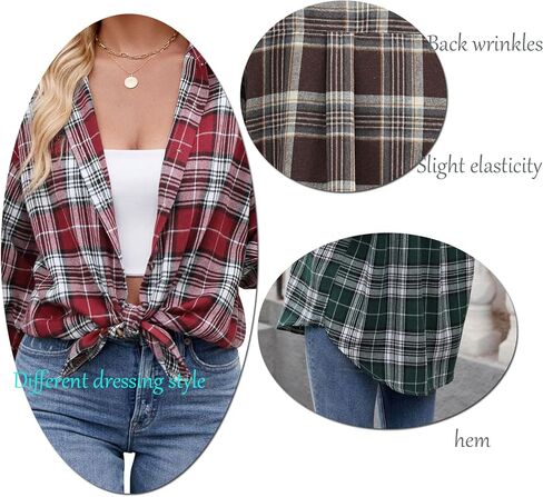 Womens Flannel Fashion Plaid Shirts Button Down Shacket Long Sleeve Jacket Casual Fall Top in Saudi Arabia