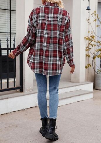 Womens Flannel Fashion Plaid Shirts Button Down Shacket Long Sleeve Jacket Casual Fall Top in Saudi Arabia