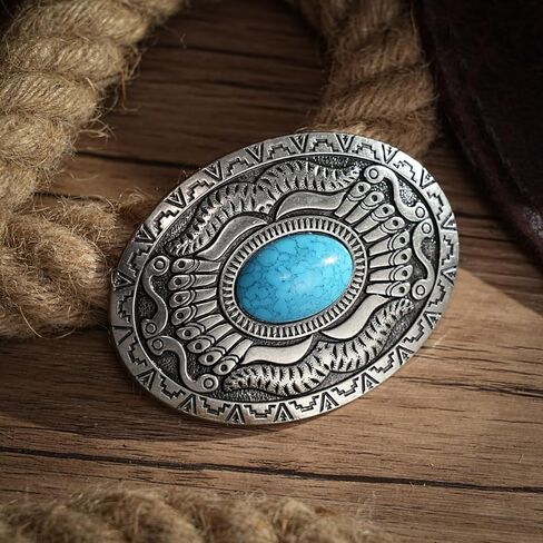 FALETO Western Turquoise Belt Buckle for Men Vintage Cowboy Oval Alloy Belt Buckle in Kuwait
