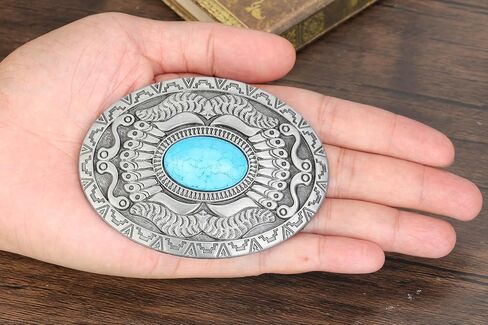 FALETO Western Turquoise Belt Buckle for Men Vintage Cowboy Oval Alloy Belt Buckle in Kuwait
