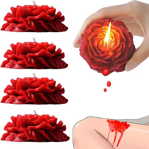 مجموعة من 4 شموع ذات درجة حرارة منخفضة، شموع معطرة على شكل زهرة وردة حمراء، شموع معطرة، شموع رومانسية ذات درجة حرارة منخفضة، شموع لعب رومانسية، شموع للأزواج، أجواء زفاف، ديكور منزلي، شموع بالتنقيط in Saudi Arabia