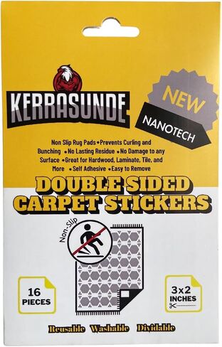 16 PCS Non-Slip Rug Pads for Hardwood Floors and Tiles, Double-Sided Reusable Rug Grippers, Anti-Curling Carpet Tape to Keep Corners Flat, Easy to Apply & Washable Adhesive Stickers in Saudi Arabia