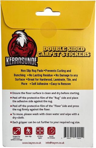 16 PCS Non-Slip Rug Pads for Hardwood Floors and Tiles, Double-Sided Reusable Rug Grippers, Anti-Curling Carpet Tape to Keep Corners Flat, Easy to Apply & Washable Adhesive Stickers in Saudi Arabia