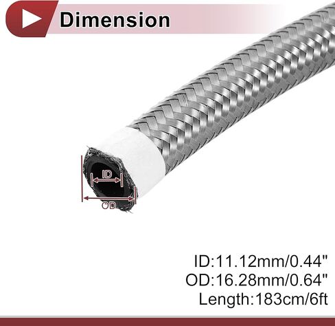 1 Pcs AN16 Fuel Line Hose 6ft Vacuum Hose Automotive 16AN CPE Fuel Hose Silver Tone CPE Rubber,Stainless Steel Braided in Saudi Arabia