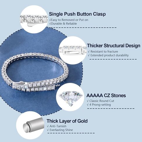 KRKC&CO 3/4mm Tennis Bracelet for Women Men, 14k Gold/White Gold Bracelets, Iced Out 5A Cubic Zirconia Stones, Bridal Wedding Jewelry for Her in Saudi Arabia
