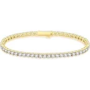 KRKC&CO 3/4mm Tennis Bracelet for Women Men, 14k Gold/White Gold Bracelets, Iced Out 5A Cubic Zirconia Stones, Bridal Wedding Jewelry for Her