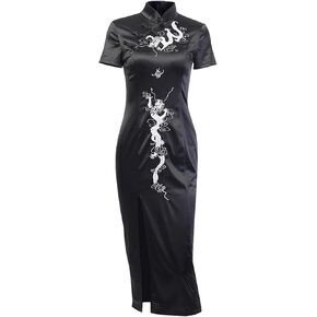 TSMNZMU Cheongsam Dress for Women Gothic Asian Long Dresses Dragon Print Chinese Maxi Dress Japanese Harajuku Lolita Dress