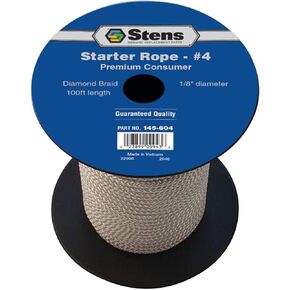 Stens 145-604 Diamond Braid Starter Rope, Heavy-Duty Rope for Weed Eater and Larger 2-Cycle Engines, Strong Rope, Low Stretch, OEM Pull Cord Replacement - 1/8" Diameter, 100' Length, 4 Size (White)