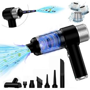 Compressed Air Duster, 4-in-1 Electric Air Duster & Vacuum for Car & Hand Pump Keyboard Vacuum Portable Rechargeable, Mini Vacuum Cleaner Cordless for PC, Keyboard, Car with LED Light Purple