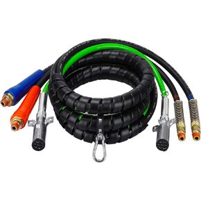 12Ft 3 in 1 ABS & Air Power Line Hose Kit Wrap 7 Way Electrical Cable Airline for Semi Trucks Trailer Tractor