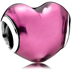 Pink Enamel Valentine Heart Charm Bead