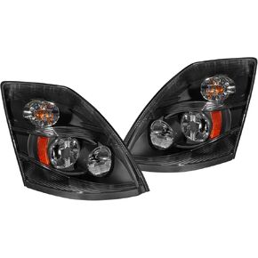 Pair Performance Headlights Fit for Volvo VNL VNX 2004-2018 LED Truck Black Headlamp Left Driver Side and Right Passenger Side