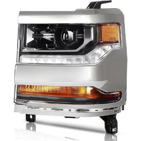Headlight Assembly for Chevrolet Silverado 1500 2016-2018 for Chevrolet Silverado 1500 LD 2019 Chrome Housing Clear Lens Driver Side Headlamp