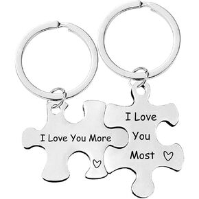 Couple Gifts Keychain Puzzle Keychain, I Love You Most I Love You More Matching Couple Keychain, Valentine's Day Birthday Gifts for Boyfriend Girlfriend for Husband Wife