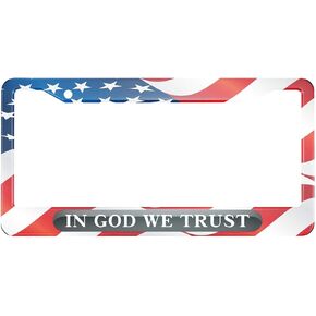 HOSNYE in God We Trust License Plate Frame American Flag Background Metal License Plate Cover Front Plates Frames Car Tag Frame for Women Men US Vehicles Standard