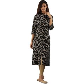 Women's Rayon Slub Foil & Digital Print Straight Kurta