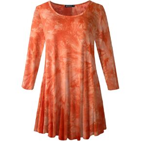 ZENNILO Womens 3/4 Sleeve Loose Fit Swing Tunic Tops Basic T Shirt