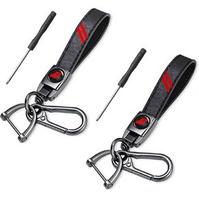YOSRTER 2PCs Leather Keychain for Dodge Charger Durango Challenger Journey Accessories Aluminium alloy Key Chain with key Ring Key Fob Holder Universal Fit to All Dodge Cars（White Trim）