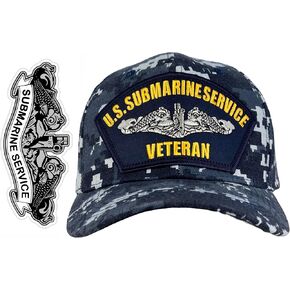 HAWKINS MILITARY MERCHANTS U.S. Submarine Service Veteran Hat Digital Blue with Sticker