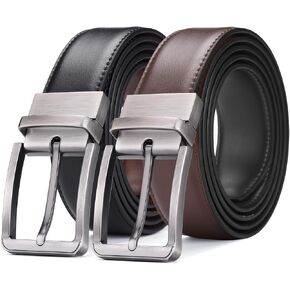 AivaToba Mens Reversible Leather Belt, Classic Mens Leather Belt, Foldable Mens Belt for Jeans, Casual Pants (1 Belt)